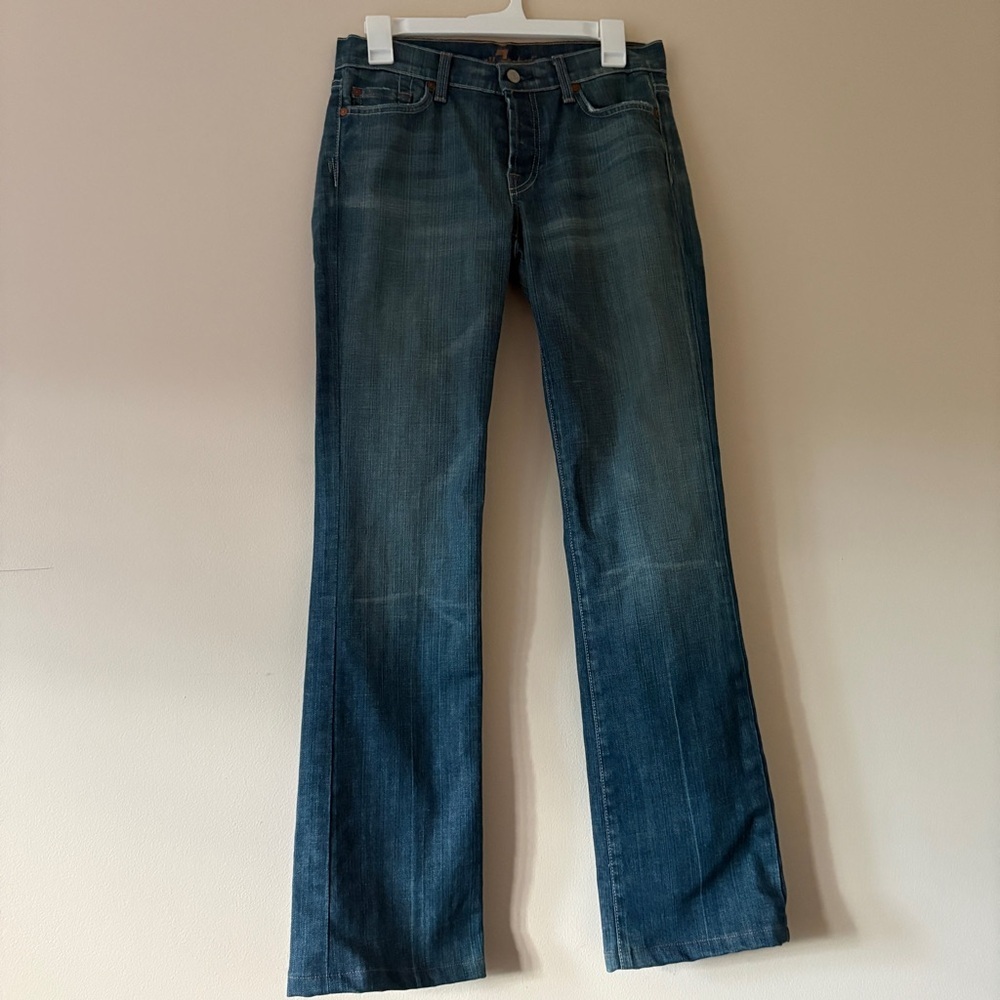 7 For All Mankind Boycut Jeans 27 Medium Wash Low Rise Button Fly USA